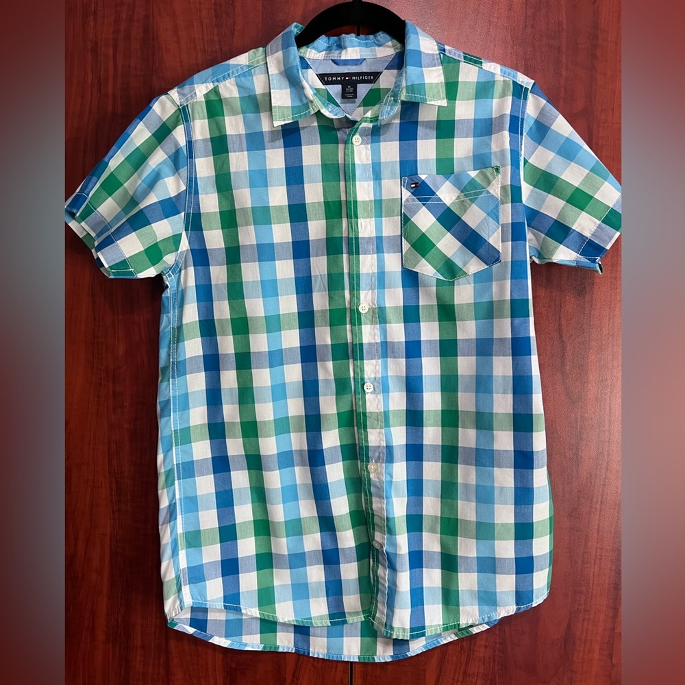 Blue and green plaid button up
